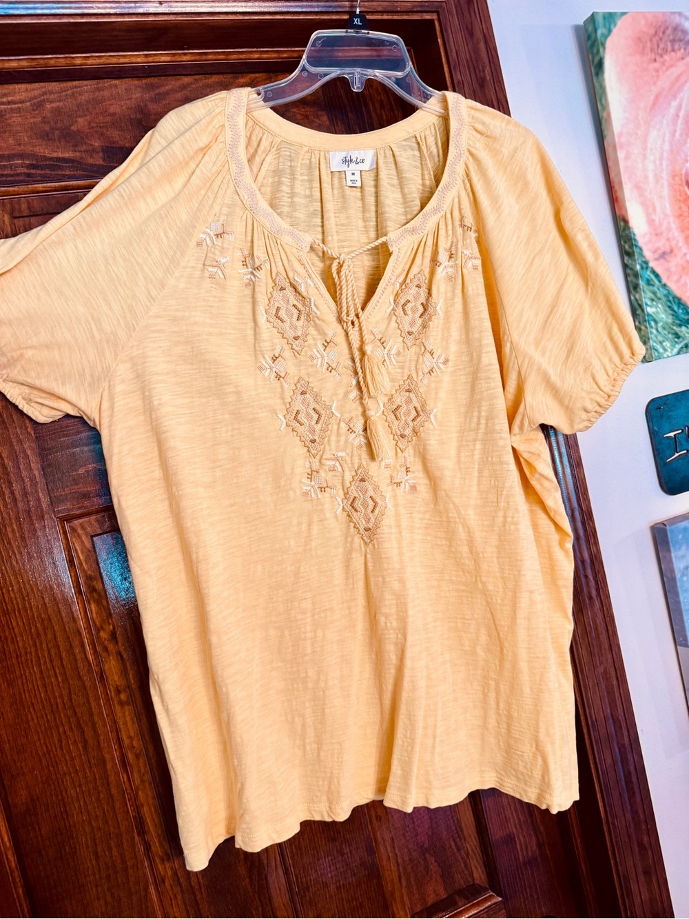 Style & Co. Yellow Embroidered Tunic Top